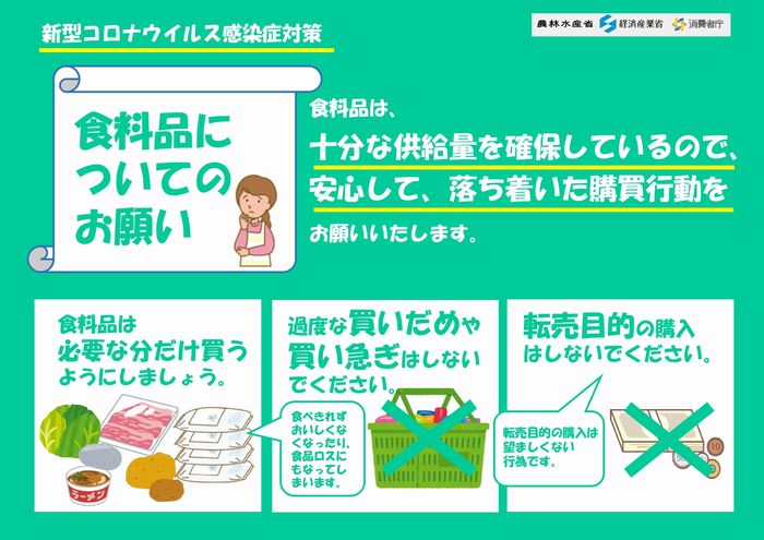 新型コロナウイルス感染症対策：食料品についてのお願い