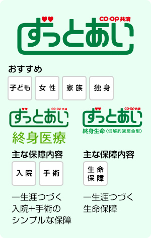 ずっとあい終身医療 一生涯つづく入院+手術のシンプルな保障　ずっとあい終身生命 一生涯つづく生命保障