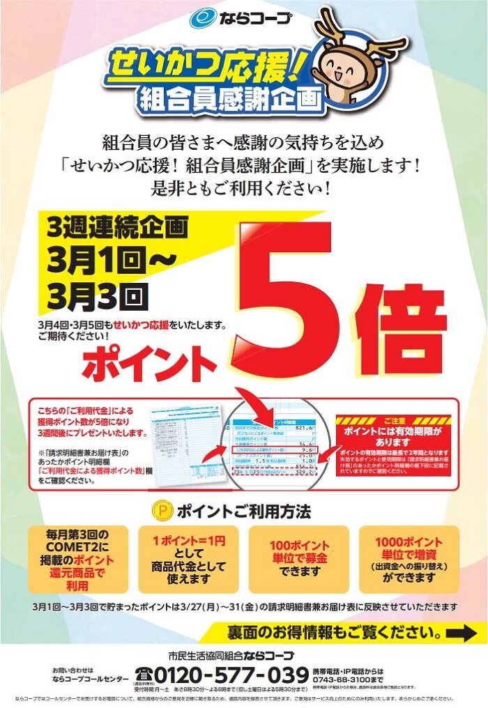 共同購入：3月１回～3回「せいかつ応援！組合員感謝企画」を実施します