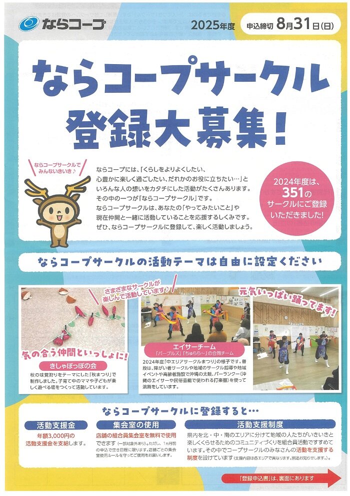 2025年度　ならコープサークル　登録大募集！！