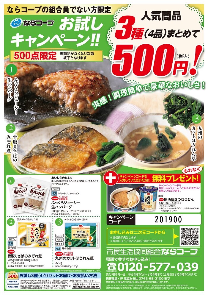 お試しキャンペーン！！人気商品3種（4品）まとめて500円！実施中