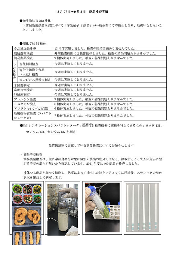 （8月27日～9月2日）商品検査実績