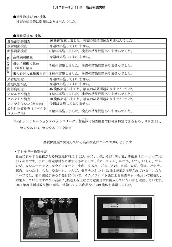 （5月7日～5月13日）商品検査実績