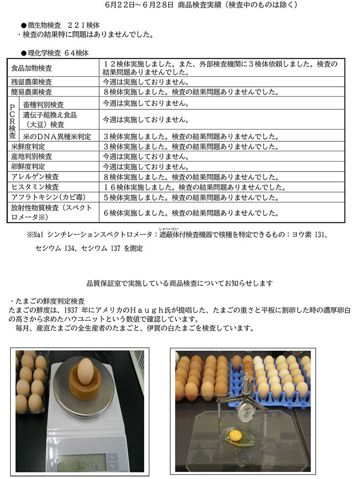 （6月22日～6月28日）商品検査実績