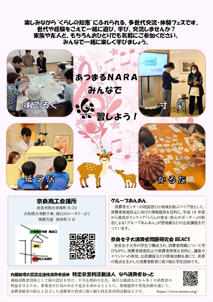 2月21日開催：あつまるNARA消費者“楽”習フェス